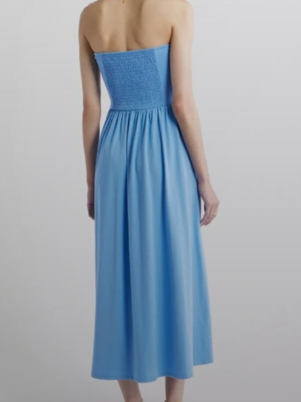 Treasure & Bond Strapless Ruched Sky-Blue Midi Dress with Side Slit - Picture 2 of 5